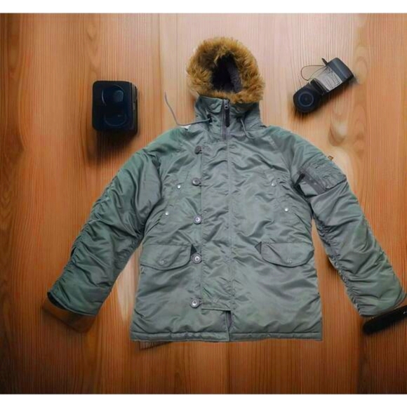 Alpha Industries Extreme Weather Hooded Jacket N-3B Men’s Size Small Green Coat